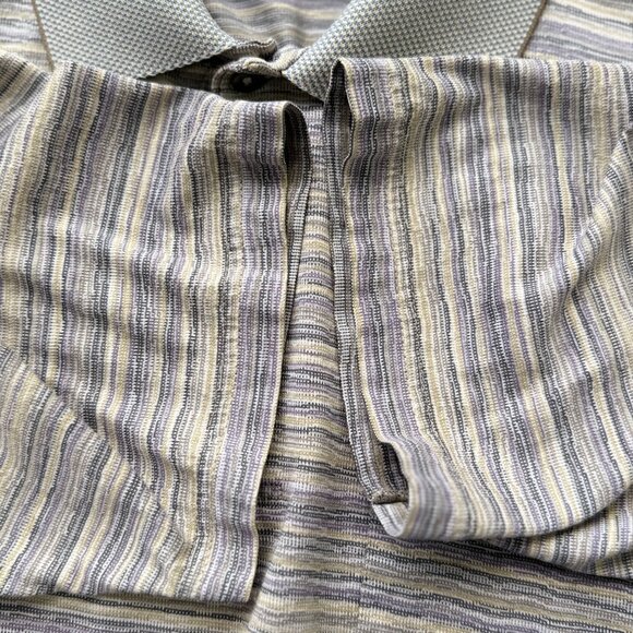 St. Croix Beige Gray Striped Polo Shirt 100% Cotton Vintage Mens Size Medium - Picture 3 of 8